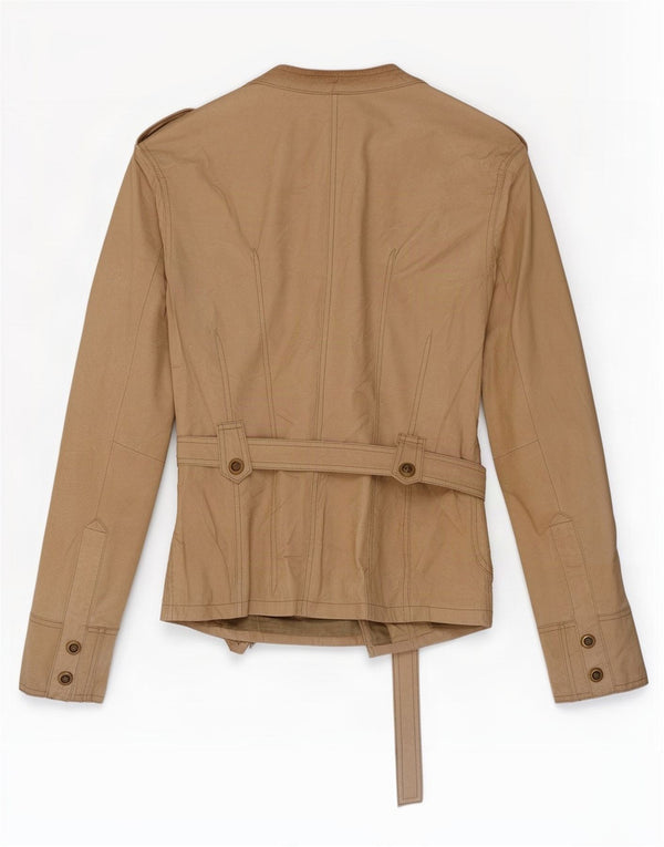 Giacca in pelle militare vintage da donna IT 48 XL Beige