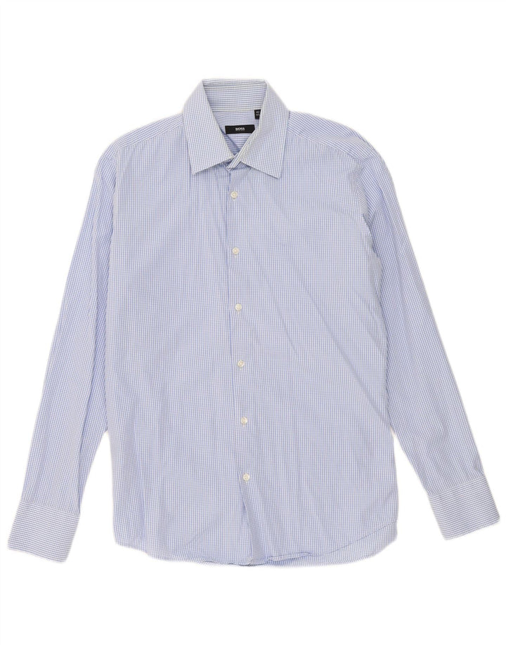 Camicia da uomo Hugo Boss taglia 40 15 3/4 percalle blu medio