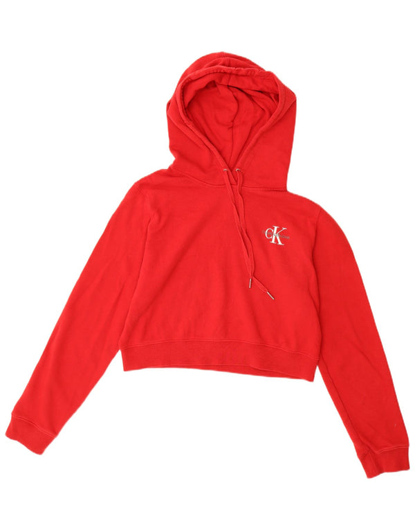 Maglione con cappuccio corto da donna Calvin Klein Jeans UK 14 cotone rosso medio