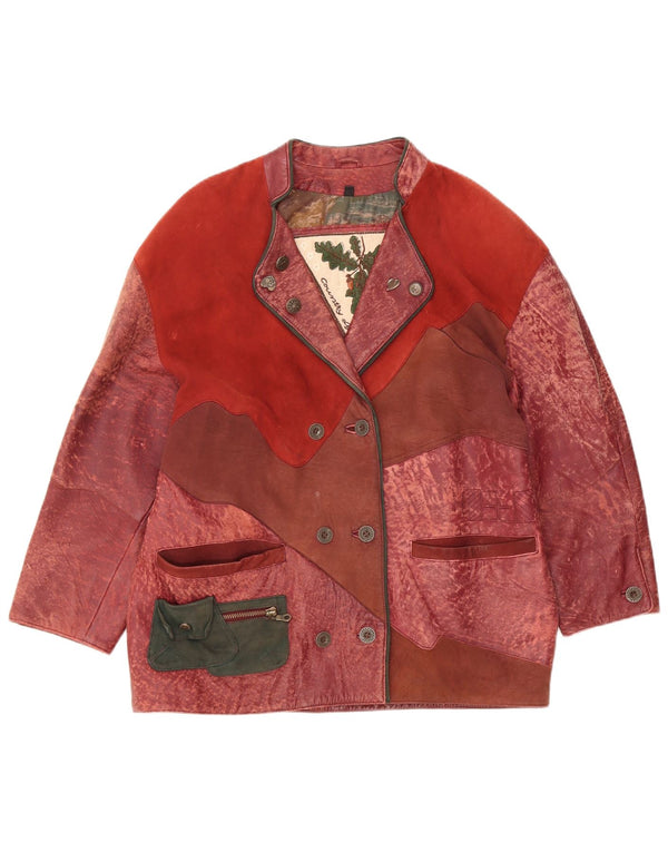 Giacca in pelle vintage da donna country wear UK 14 Patchwork medio bordeaux