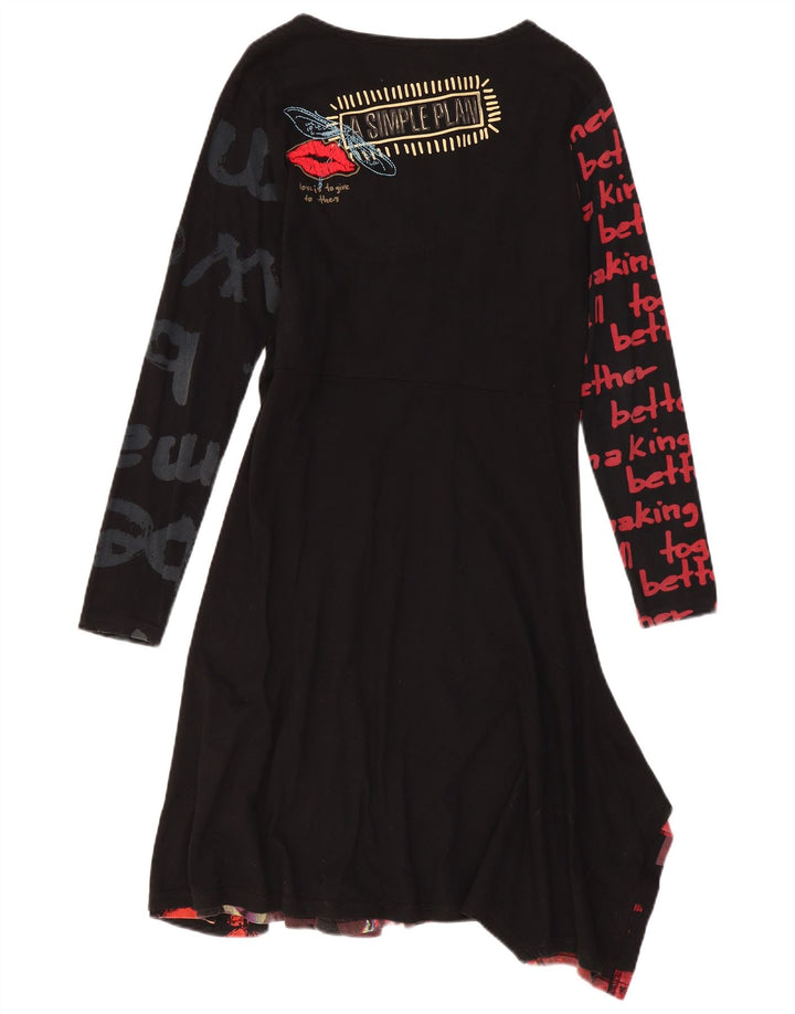 Desigual Abito asimmetrico grafico da donna UK 18 XL Patchwork nero