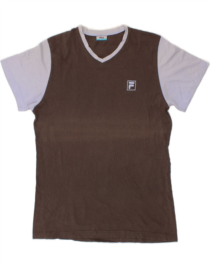 FILA Mens T-Shirt Top Medium Brown Colourblock Cotton Vintage Fila and Second-Hand Fila from Messina Hembry 