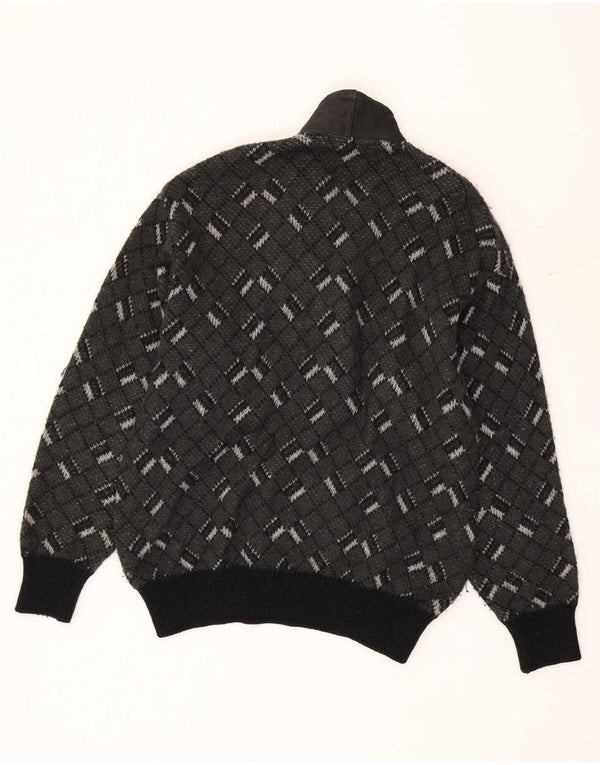Maglione da uomo con scollo a V Andrea Celli Mohair geometrico grigio medio