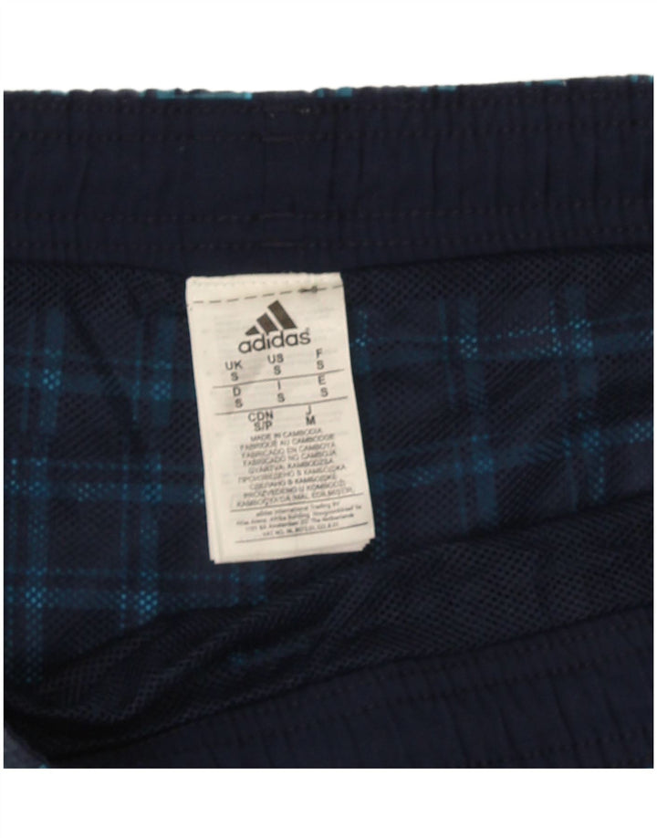 Pantaloncini da bagno da uomo Adidas piccoli in poliestere a quadri blu navy