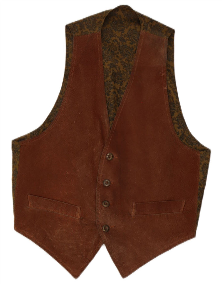 Gilet vintage da uomo in pelle scamosciata piccolo marrone