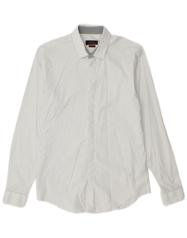 ZARA Mens Slim Fit Shirt Medium White Spotted Cotton