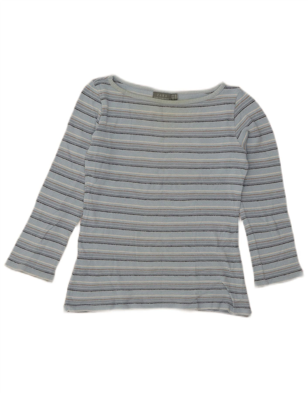 Top corto da donna Zara manica 3/4 UK 12 a righe blu medio