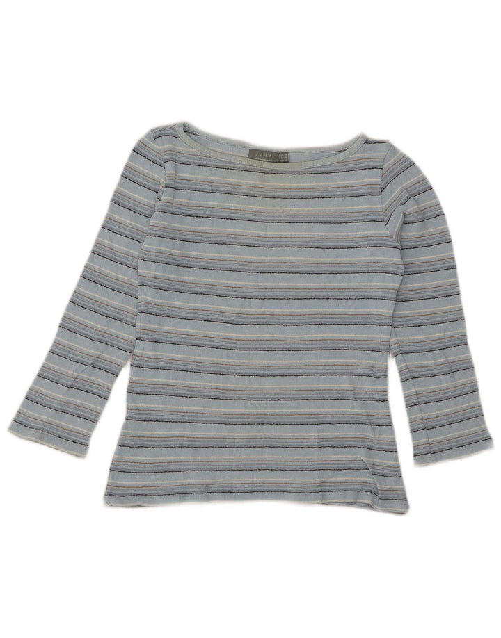 Top corto da donna Zara manica 3/4 UK 12 a righe blu medio