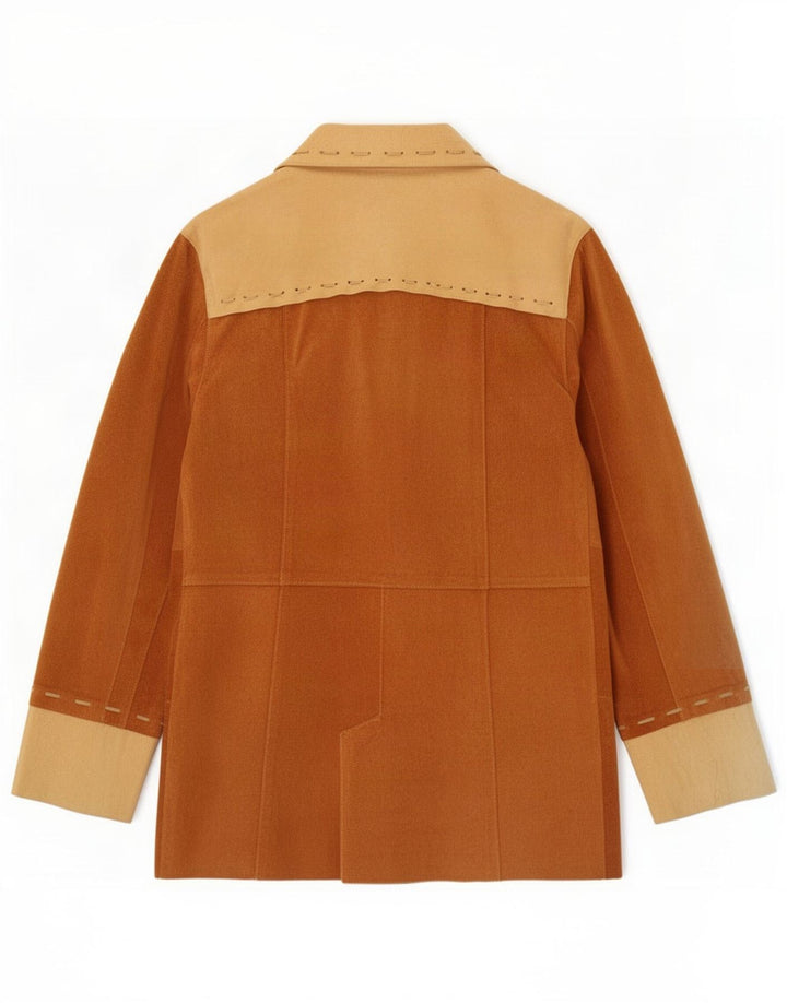 J.J.Scott Womens Leather Jacket IT 48 XL Brown Colourblock