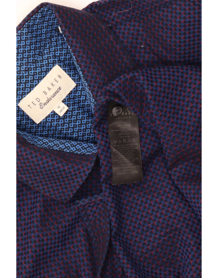 Camicia da uomo Ted Baker taglia 16 grande cotone geometrico blu navy