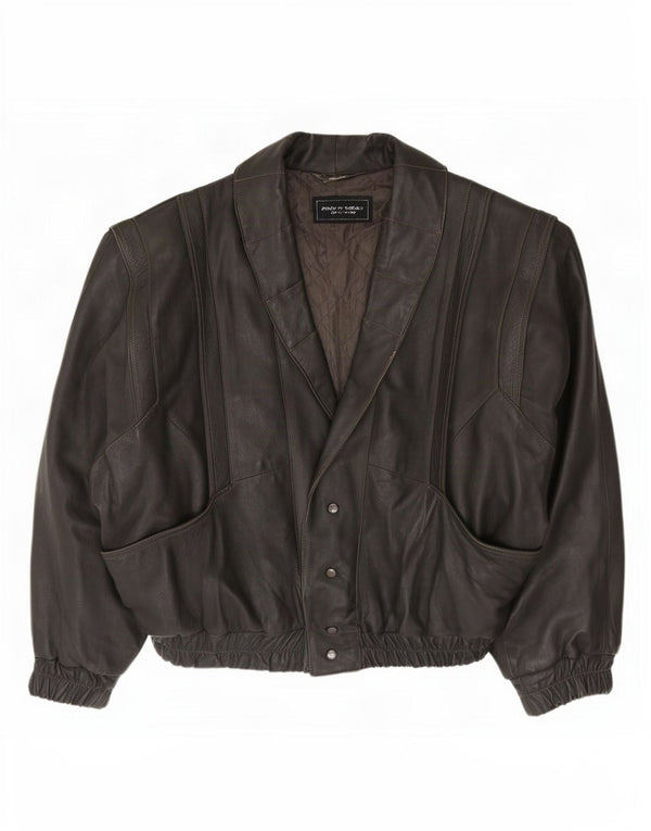 Giacca in pelle vintage da uomo vestibilità ampia UK 38 Grigio medio