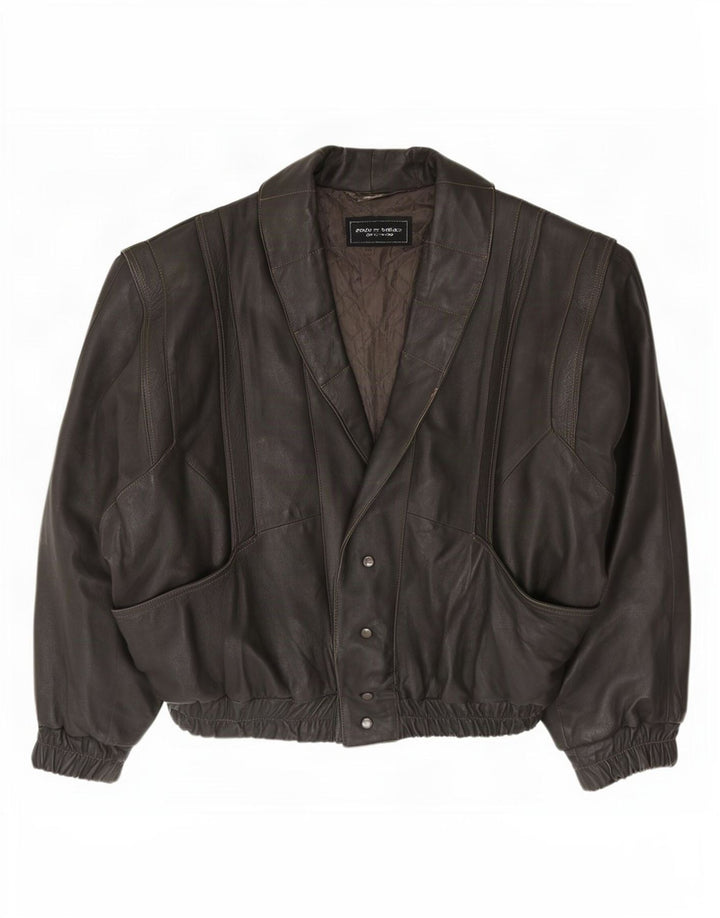 Giacca in pelle vintage da uomo vestibilità ampia UK 38 Grigio medio