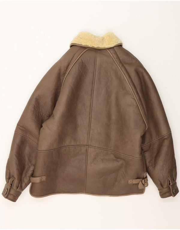 Giubbotto shearling vintage da uomo IT 50 grande in pelle grigia