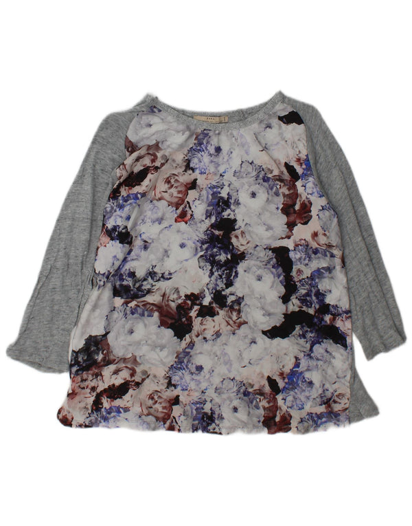 Top Zara a maniche lunghe da donna, taglia UK 14, grande grigio floreale