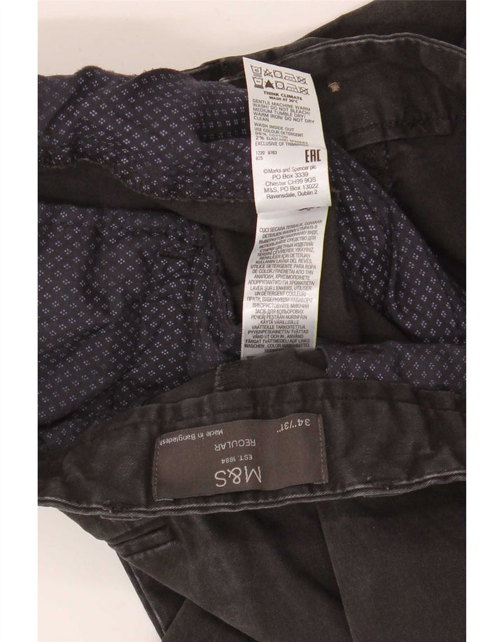 Pantaloni chino regolari dritti da uomo Marks & Spencer W34 L29 cotone nero