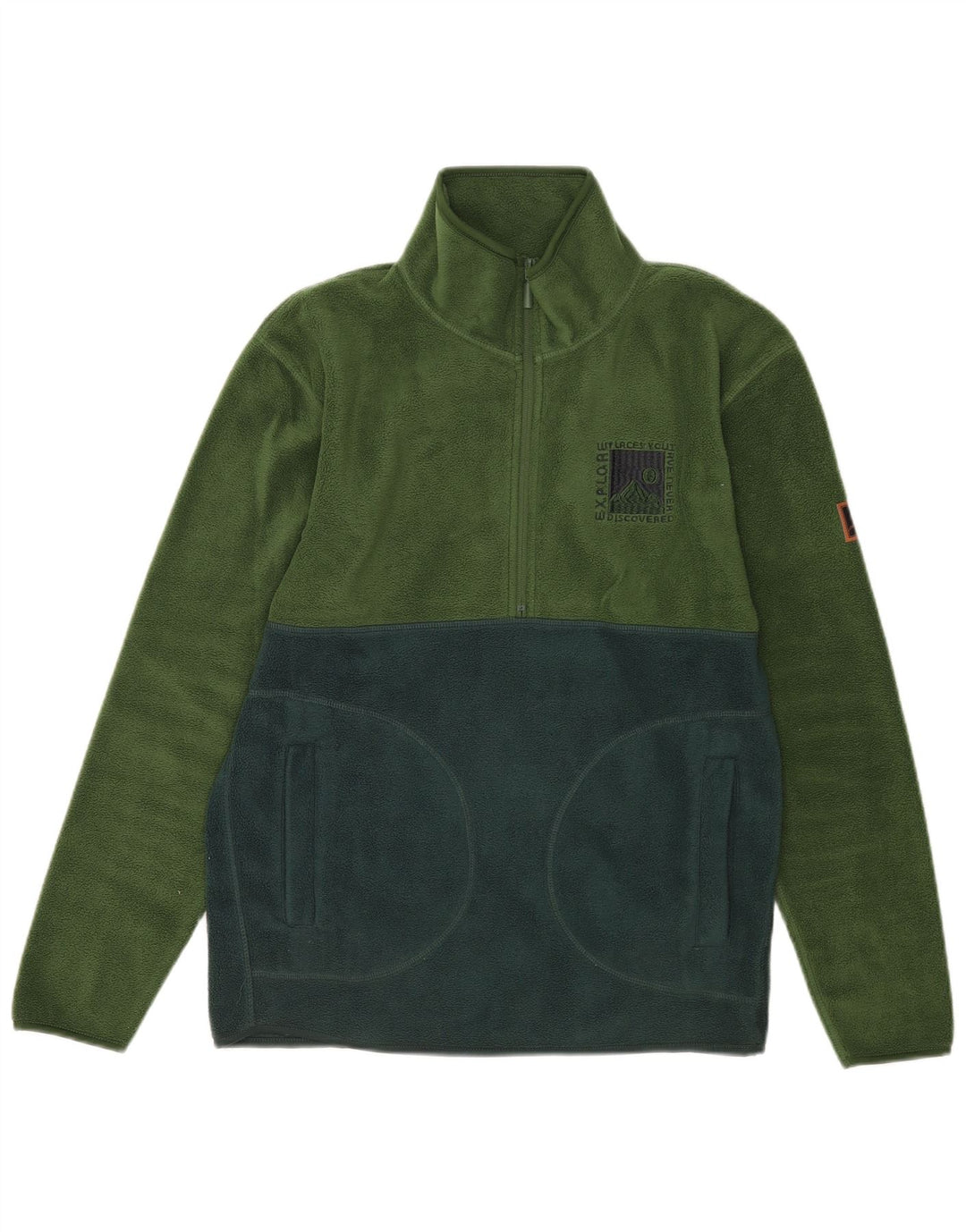 Maglione in pile da uomo vintage con zip e collo in poliestere color block verde medio
