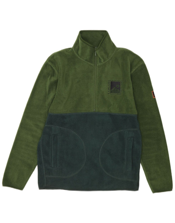 Maglione in pile da uomo vintage con zip e collo in poliestere color block verde medio