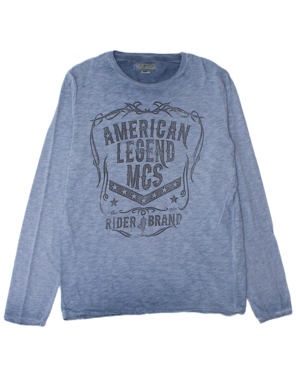 Marlboro Classics Top grafico da uomo a maniche lunghe grande blu