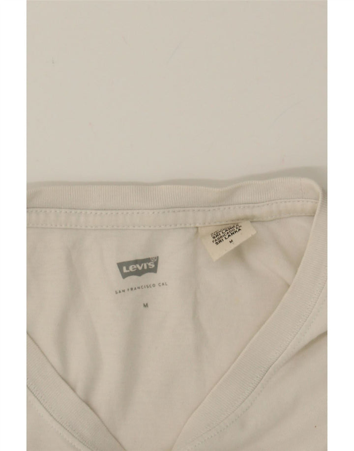 LEVI'S Womens Oversized Crop Graphic T-Shirt Top UK 14 Medium White Cotton Vintage Levi's and Second-Hand Levi's from Messina Hembry 