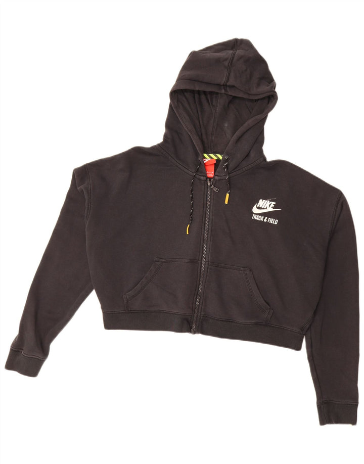 Felpa con cappuccio e zip oversize con grafica corta Nike da donna UK 14 medio nero