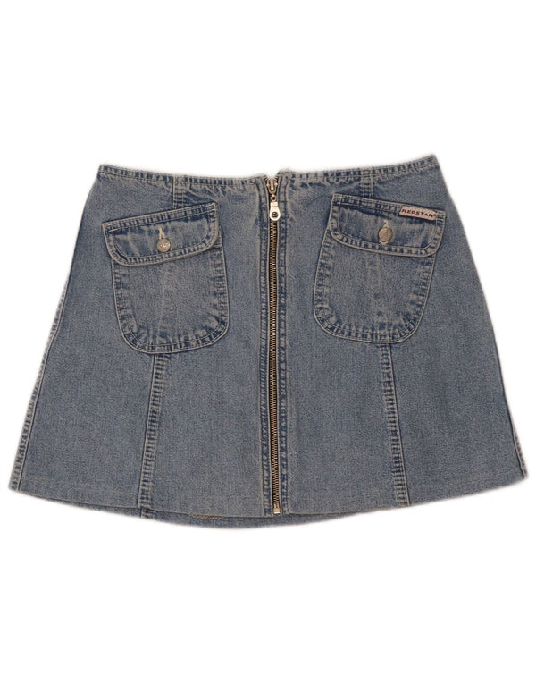 Minigonna vintage da donna in denim W27 piccola in cotone blu