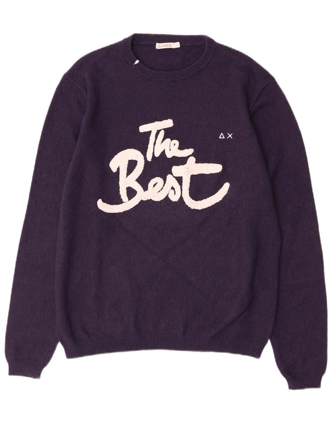 Maglione maglione girocollo con grafica da uomo Sun68 lana media blu navy