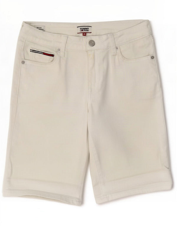 Tommy Hilfiger Bermuda da donna a vita media pantaloncini di jeans piccoli W28 cotone bianco