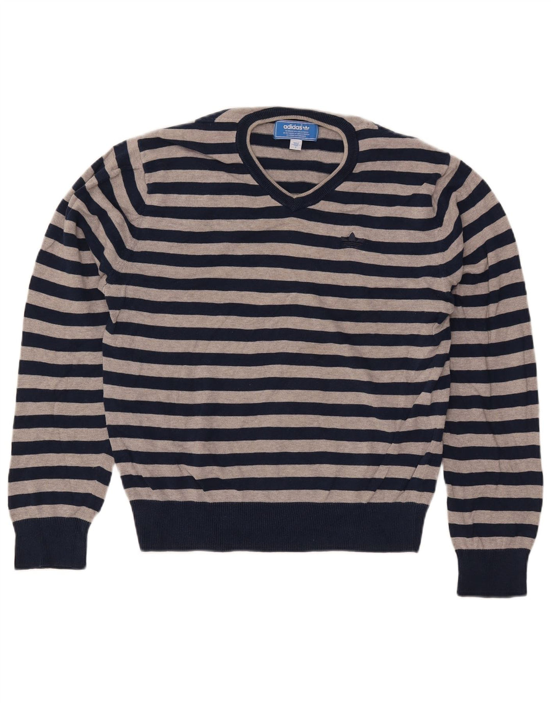 Maglione maglione da uomo con scollo a V ADIDAS piccolo in cotone a righe blu navy
