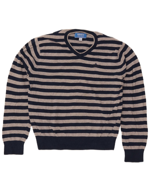 Maglione maglione da uomo con scollo a V ADIDAS piccolo in cotone a righe blu navy