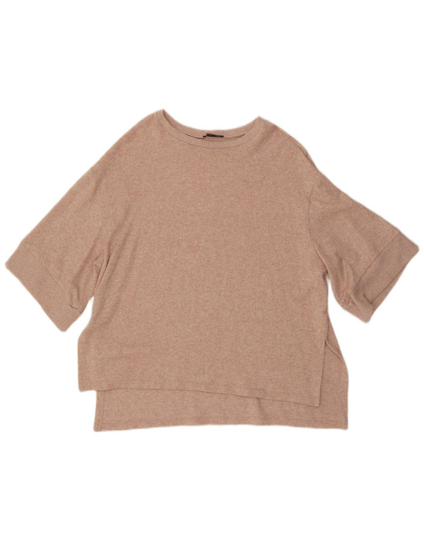 Zara Womens Short Sleeve Crew Neck Jumper Sweater UK 10 Small Beige Flecked