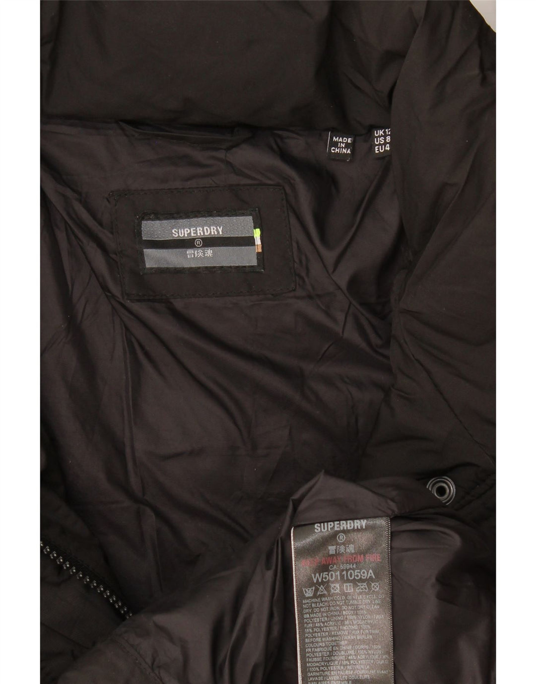 Giacca imbottita da donna Superdry UK 12 medio nero poliestere