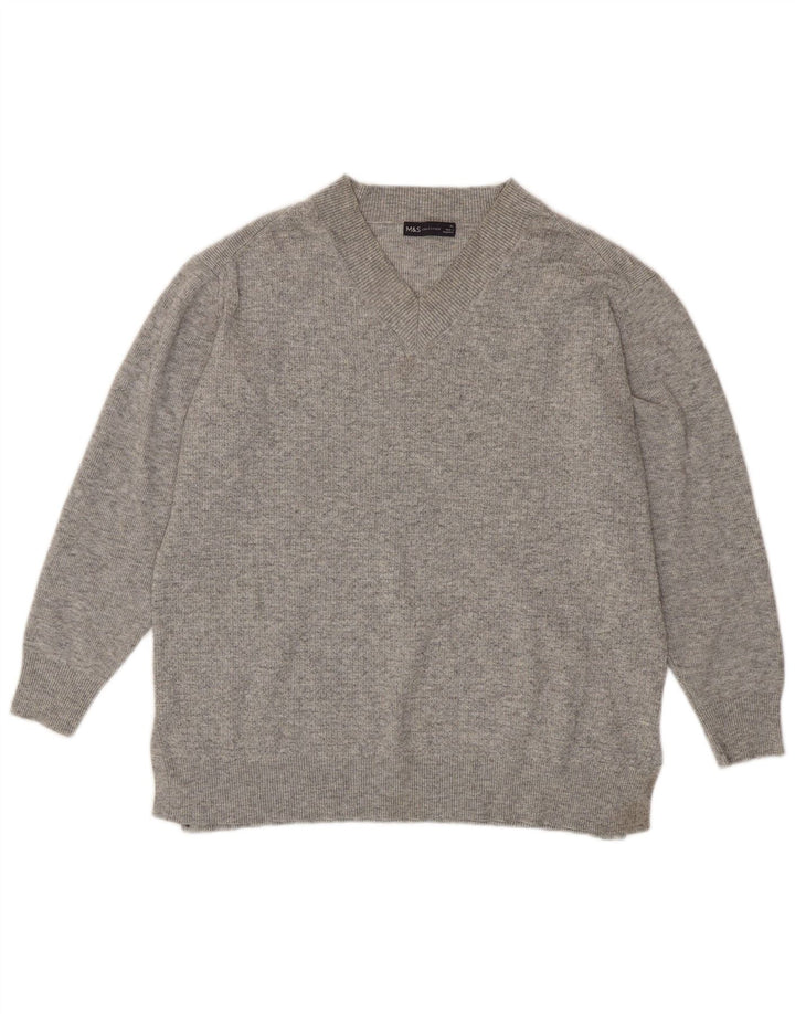 Maglione maglione con scollo a V da donna Marks & Spencer UK 18 XL poliestere grigio