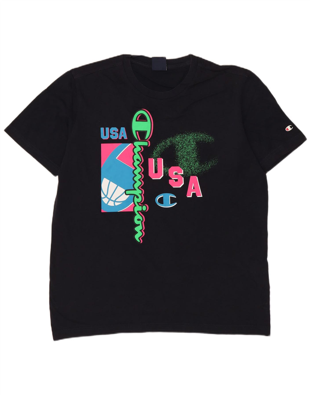 T-shirt grafica da uomo Champion Top in cotone blu navy medio