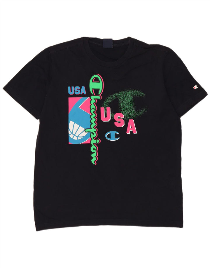 T-shirt grafica da uomo Champion Top in cotone blu navy medio