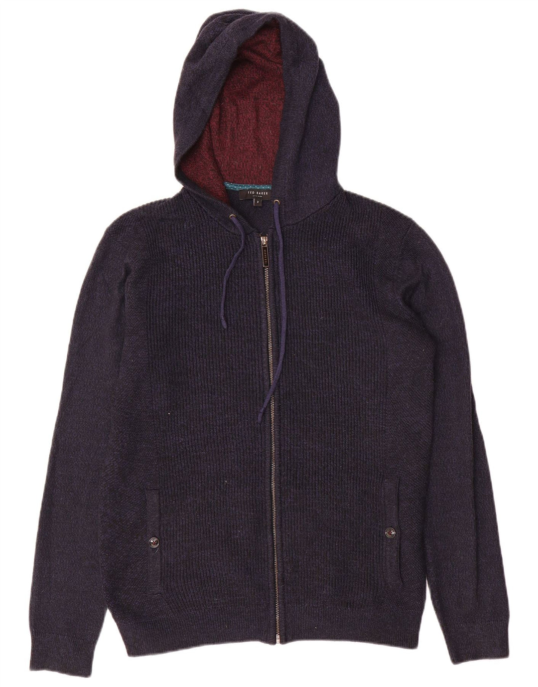 Maglione cardigan con zip intera e cappuccio da uomo Ted Baker taglia 2 piccolo blu navy