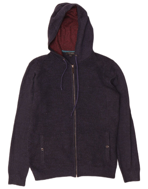 Maglione cardigan con zip intera e cappuccio da uomo Ted Baker taglia 2 piccolo blu navy