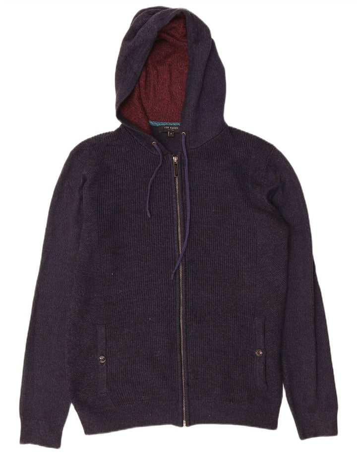 Maglione cardigan con zip intera e cappuccio da uomo Ted Baker taglia 2 piccolo blu navy