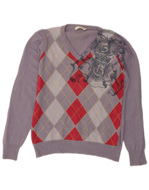 Maglione da donna con scollo a V GAS UK 14 Argyle/diamante viola medio