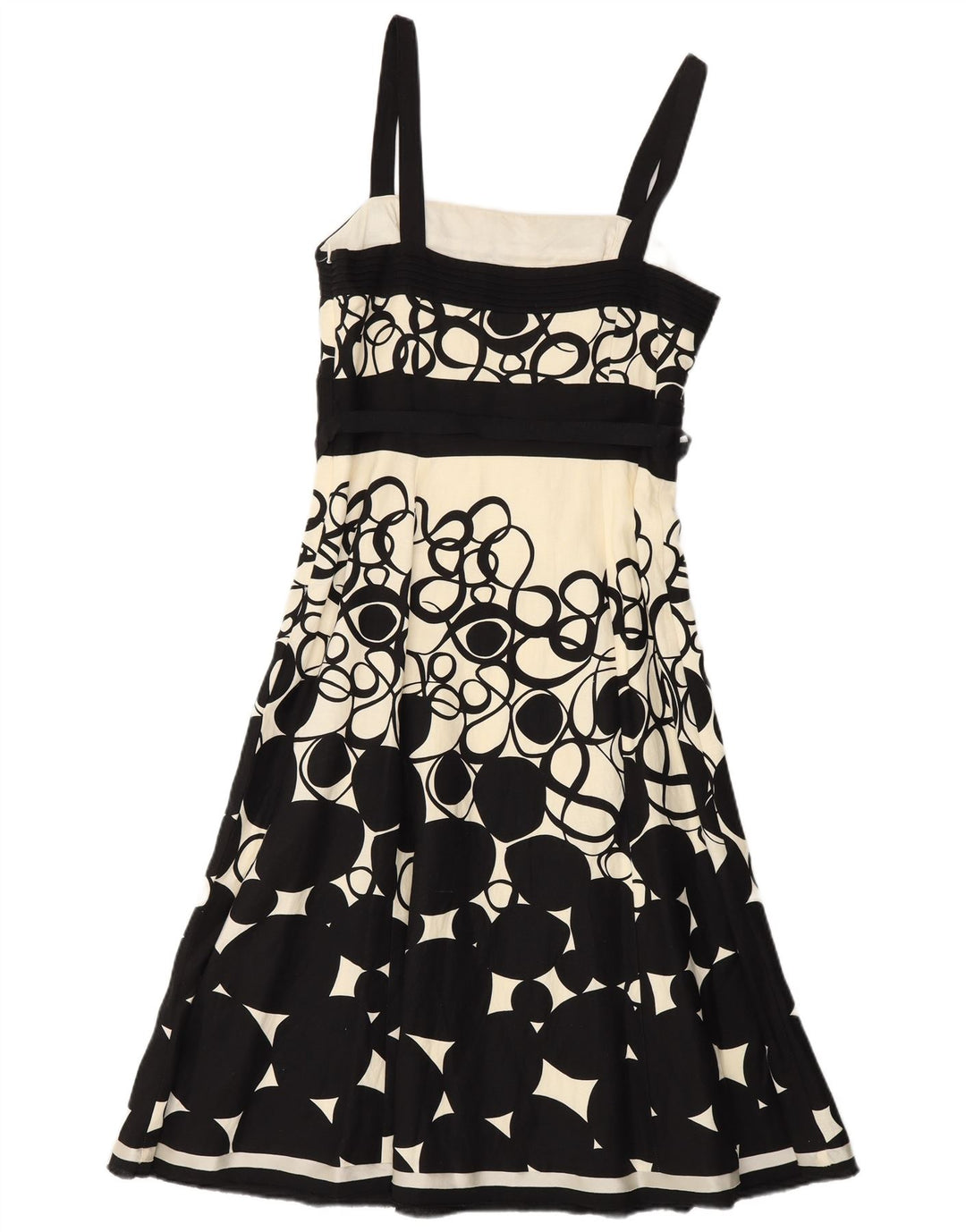 MONSOON Abito da donna senza maniche a trapezio UK 10 Piccolo lino geometrico nero