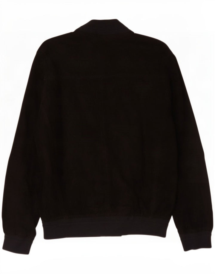 Giubbotto bomber in pelle scamosciata da uomo Project Classico UK 40 grande in pelle nera