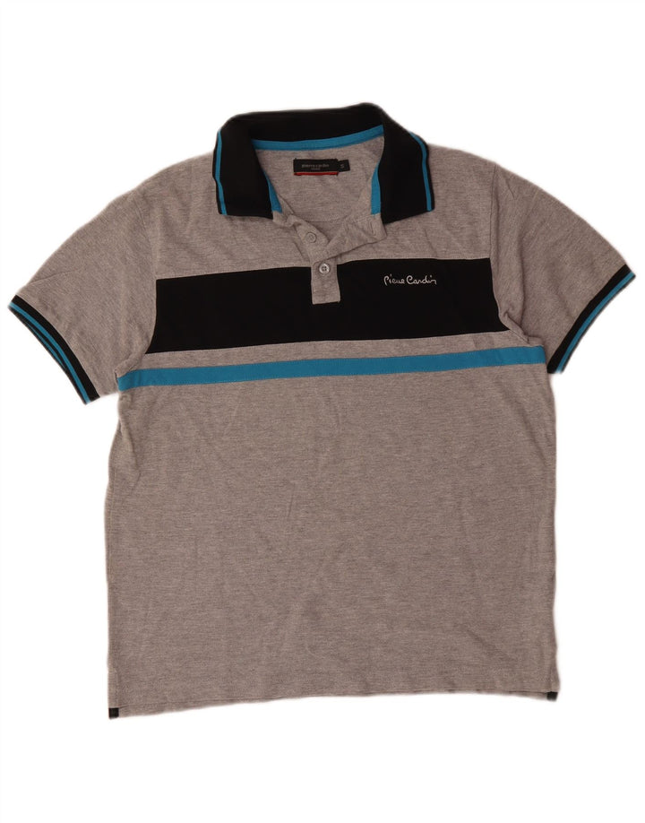 Polo da uomo Pierre Cardin piccola in cotone color block grigio