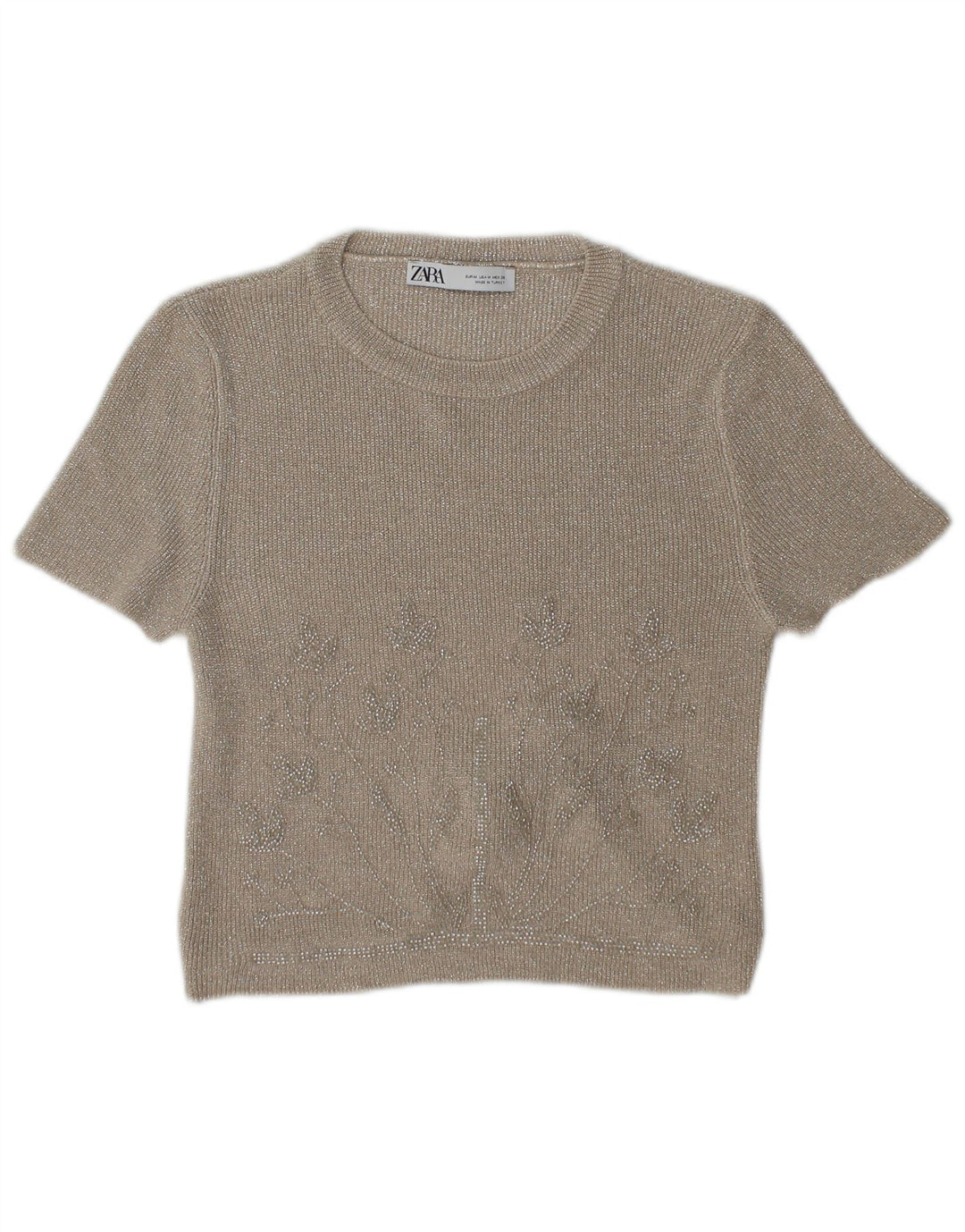 Top corto in camicetta corta da donna Zara UK 12 beige medio
