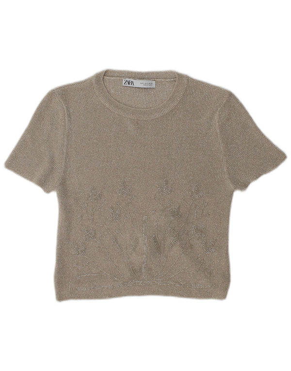 Top corto in camicetta corta da donna Zara UK 12 beige medio