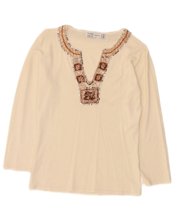 Top Zara da donna a maniche lunghe UK 12 Viscosa beige medio