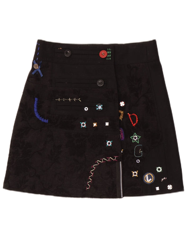 Gonna a trapezio grafica da donna Desigual EU 38 media W30 nera floreale