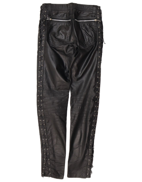 Pantaloni in pelle da donna vintage in pelle W30 L30 in pelle nera