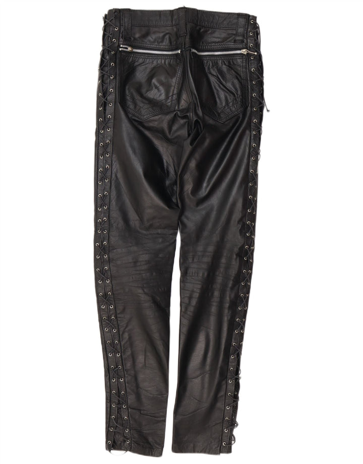 Pantaloni in pelle da donna vintage in pelle W30 L30 in pelle nera