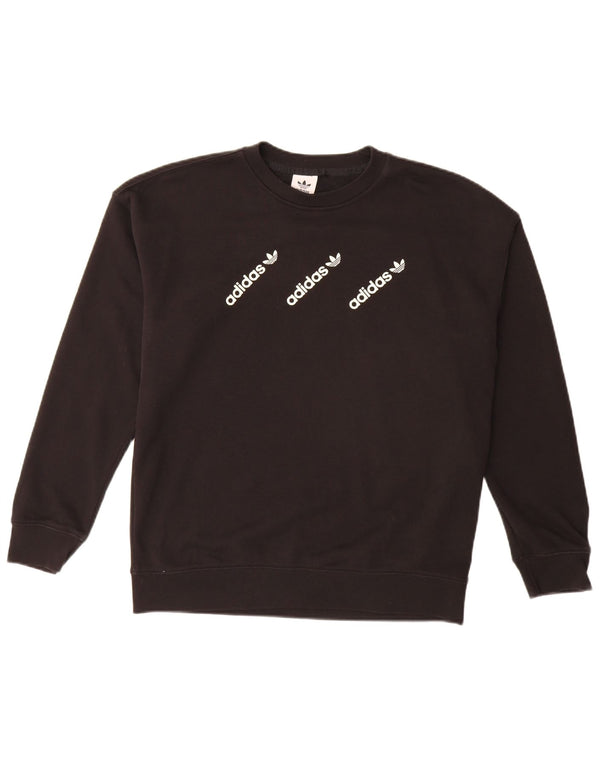 Felpa grafica da donna ADIDAS maglione UK 14 grande cotone nero
