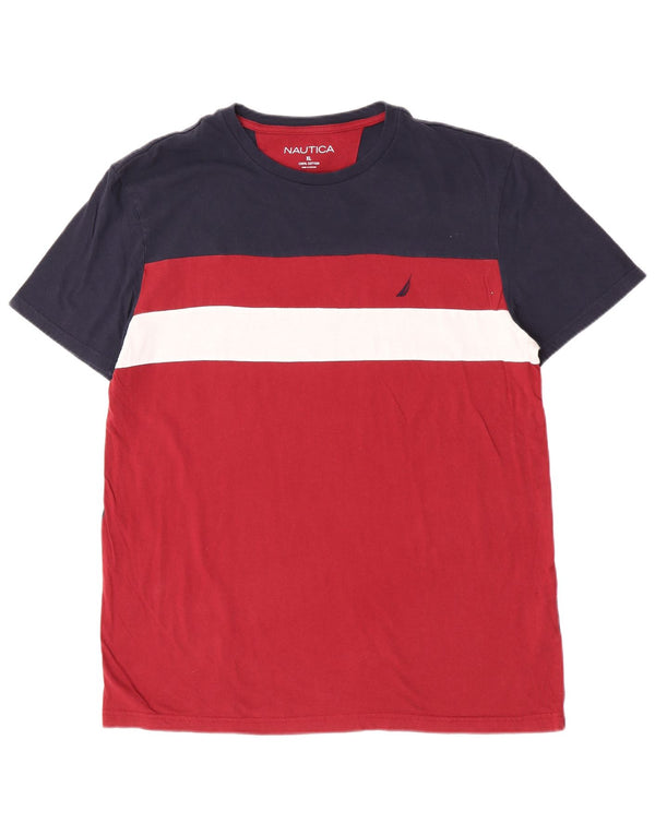 T-shirt da uomo Nautica Top XL in cotone color block blu navy