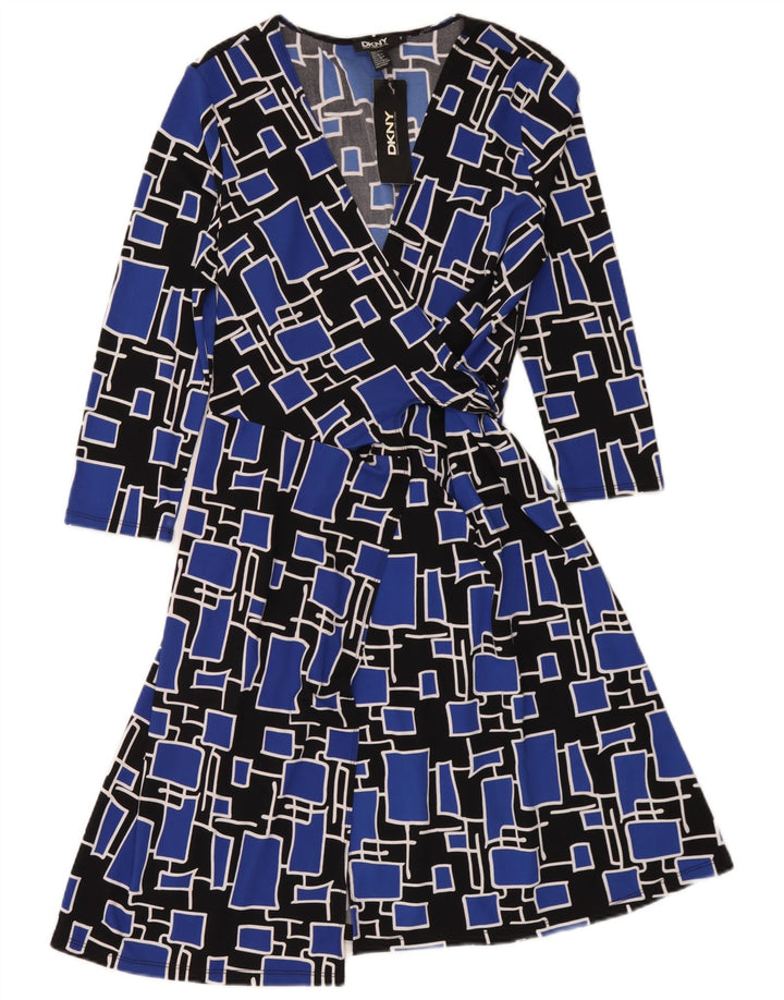 Abito Dkny da donna con maniche a 3/4, taglia unica, in poliestere geometrico blu